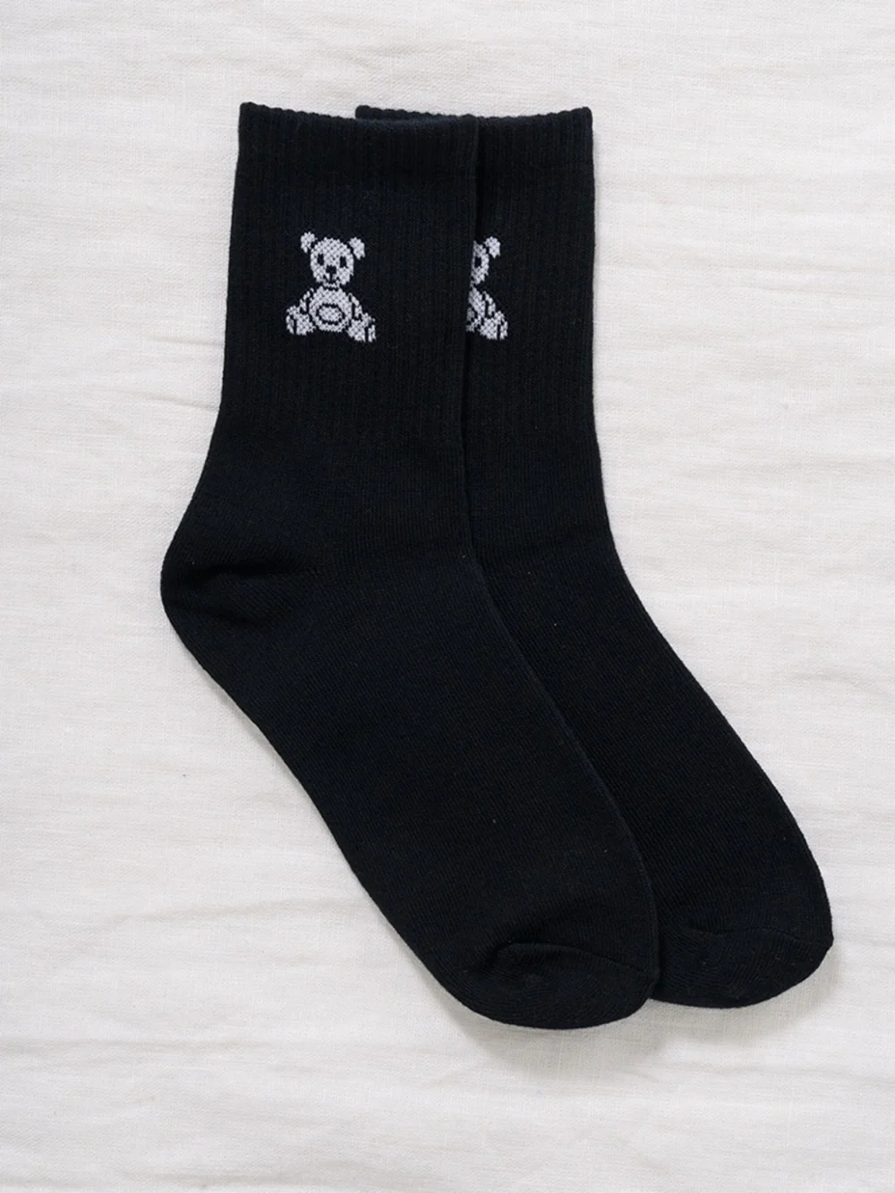NWT Zenana White & Black Teddy Bear Crew Socks Minimal Cozy Aesthetic One Size